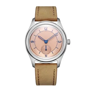 Montre mécanique automatique pour homme Fashion <span class=keywords><strong>Parnis</strong></span> 38 mm, boîtier argenté, bracelet en cuir 20 mm, bracelet en métal, étanche 5 bars - Product Image 2