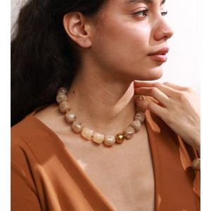 JINYOU 812 새로운 아크릴 사각 구슬 끈 팔찌 목걸이 스테인레스 스틸 체인 금도금 구슬 보석 세트 - Product Image 4