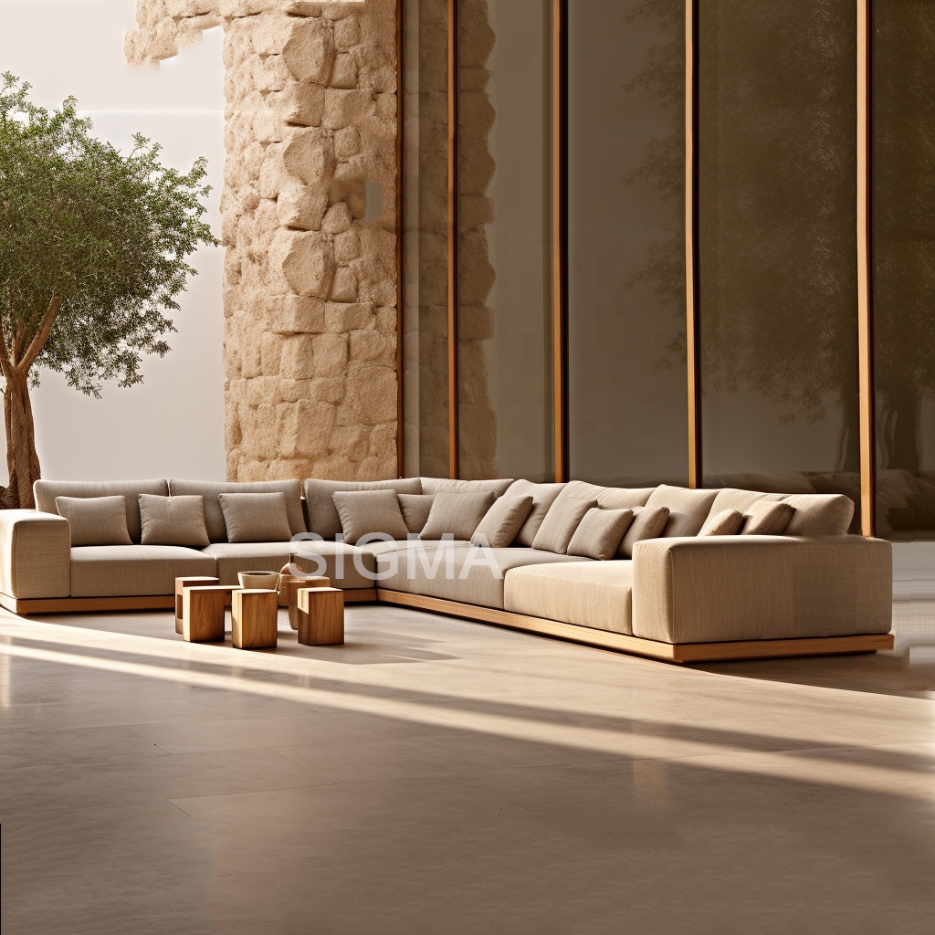 New design outdoor furniture teak wood patio garden couch sectional sofa set