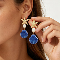 Parure de bijoux électroplaqués style plage océanique pour femme, collier superposé de perles rondes et coquillages, boucles d'oreilles et broche
