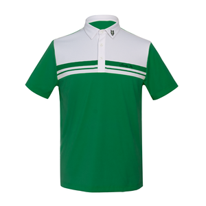 Polo à manches courtes pour homme, vert et blanc, en tissu tricoté, design rayé, logo sur le devant, coupe classique - Product Image 1