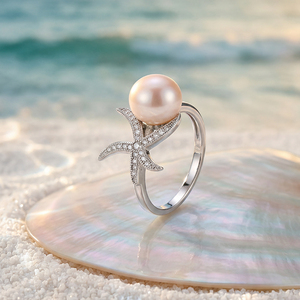 Anillo de Perlas de Agua Dulce con Estrella de Mar de Cobre e Incrustaciones de Circonita Cúbica, Joyería de Perlas Rosas y Púrpuras para Mujer, Regalo de Boda o Compromiso en la Playa - Product Image 2