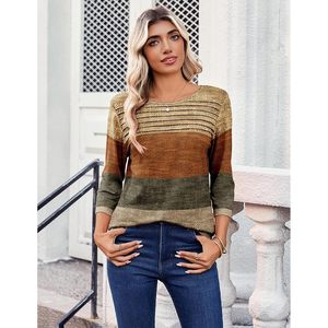 FOXA Blouse à manches 3/4 pour femme, tricotée, plissée sur le devant, haut décontracté, à porter au quotidien - Product Image 3
