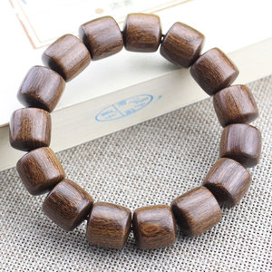 Pulsera de Madera de Sándalo Dorado Ling Gusi, Cuentas de Barril de 15mm, Joyería Budista de Madera Pulida, Unisex, para Uso Diario, Regalo Coleccionable - Product Image 2