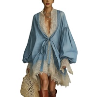 Robe lavable pour femme, style streetwear européen et américain, avec empiècements en dentelle française, détails lacés et manches chauve-souris