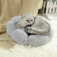Nouveau lit pour animaux de compagnie en peluche chaude à motif floral rond pour l'hiver et toutes les saisons - Lit pour chat et chien