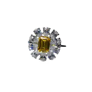 925 Zilveren Fijne Sieraden Lab Cultiveert Gele Edelsteen Mode Casual Ringen Voor Dames