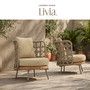 Chaise longue d'extérieur moderne en rotin tressé avec assise rembourrée en mousse, base en bois et pieds en métal, pour villa, jardin, hôtel - Product Image 2