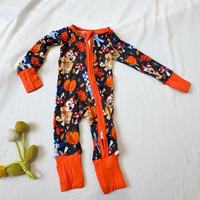 Layanan Cepat Kualitas Tinggi Kustomisasi Pola Halloween Cetak Bambu Tengkorak Labu Mode Ritsleting Dua Arah Rajutan Unisex Bayi