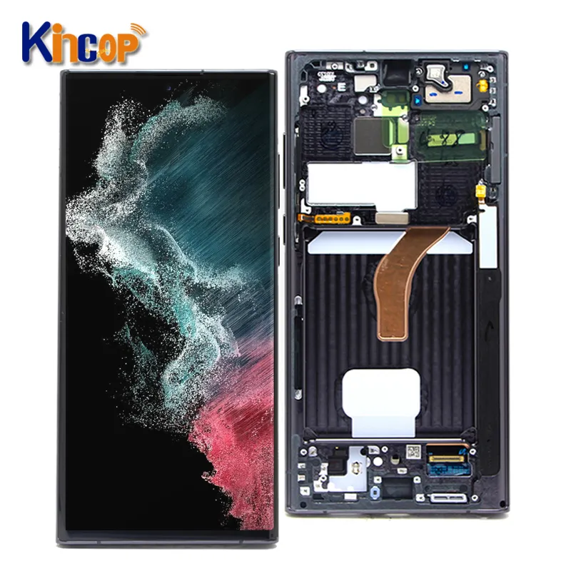 6.8" Mobile Phone Lcds for Samsung S22 Ultra 5G S906 LCD Touch Screen Digitizer Assembly Replacement for S22 Plus LCD with Frame