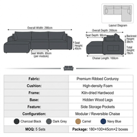 Modernes, wandelbares, vakuumkomprimiertes, modulares 3-teiliges Chenille-Würfelsofa, L-förmiges Lazy Cloud Ecksofa für das Wohnzimmer