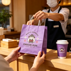 Sac en papier kraft brun écologique recyclé noir et blanc pour emporter des aliments, avec votre propre logo, pour les cadeaux et le shopping - Product Image 1