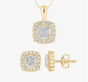 18K Yellow Gold Plated Silver Pendant and Earrings Jewelry Set Round 3.37cttw Moissanite Price 1 carat