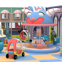 Aire de jeux intérieure pour enfants sur le thème des pastels, avec toboggan, piscine à balles, carrousel, certifiée sécurité, personnalisable pour garderies, centres commerciaux et centres de jeux