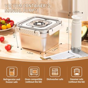 ステンレス製スクエア型エコフレンドリー真空食品保存容器ハンドル付き大容量漏れ防止ランチボックスハンドポンプ冷凍庫対応 - Product Image 2