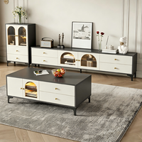 Vente directe d'usine, ensemble de meubles de salon en bois moderne, meuble TV et table basse de luxe avec rangement et hauteur réglable