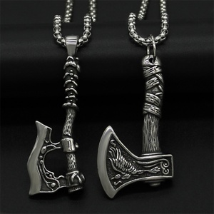 Vintage Punk Viking Double Sides Axe <b>Necklace</b> Jewelry Nordic <b>Silver</b> Stainless Steel <b>for</b> <b>Men</b> <b>Necklaces</b> 18K Gold Plated Box Chain - Product Image 1