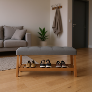 Panca Portascarpe in Tessuto Grigio Charla con Vano Portaoggetti, Arredamento Moderno per Soggiorno - Product Image 2