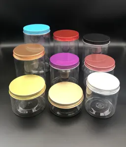 Fabricant de pots à cosmétiques vides transparents en plastique PET, récipient alimentaire avec couvercles en aluminium/plastique