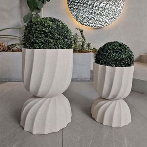 Grands pots de fleurs ronds en béton, style nordique, pour plantes d'extérieur, vente en gros - Product Image 1