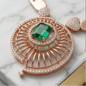 Parure de collier et boucles d'oreilles en argent 925 plaqué or rose italien avec pierre verte, bijoux de luxe pour mariée et soirée pour femme - Product Image 3