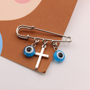 Pingente de Liga Prateada com Olho Grego Azul e Cruz, Tema Peru, para Crianças, Broche Infantil de Noivado - Product Image 2