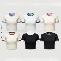 OEM mode 220g coton à manches courtes Crop hauts sur mesure t-shirt t-shirt teint brun sonnerie été tricot court t-shirt femmes