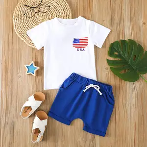 Roupa de 4 de julho para meninos, conjunto de camisa para o Dia da Independência, shorts patrióticos para recém-nascidos, roupas de bebês e crianças, manga curta
