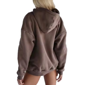 เสื้อฮู้ดดี้ผู้หญิงผ้าฝ้ายฟลีซปักลายคุณภาพสูง ขายส่ง ทรงโอเวอร์ไซส์ มีซิป รูสอดนิ้ว - Product Image 4