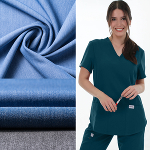 Terapista uniforme 4 vie elasticizzato poliestere Rayon Spandex tessuto medico per dentista scrub uniformi - Product Image 1