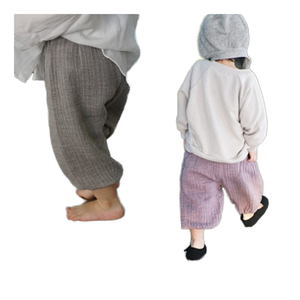 Contes d'enfants printemps été Style coréen anti-moustiques <span class=keywords><strong>coton</strong></span> froissé <span class=keywords><strong>gaze</strong></span> lanterne <span class=keywords><strong>pantalon</strong></span> pour garçons jambe large bébé à revers - Product Image 6