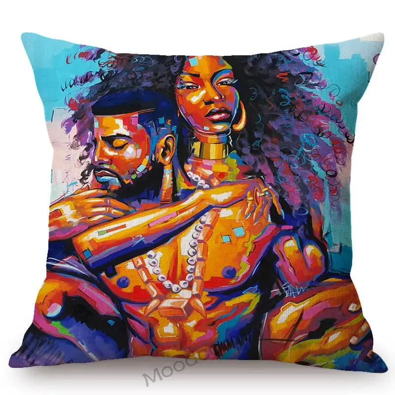 Liebevolles Paar African Black Quuen und King Sexy Home Dekorative Sofa <span class=keywords><strong>Kissen</strong></span> bezug Baumwolle Leinen Sofa Stuhl Throw Pillow Case Art
