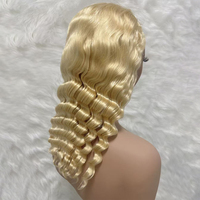 Wig Rambut Asli Pirang 613 Model Deep Wave dengan Lace Front, Warna 613, Kutikula Tertata Rapi, Cocok untuk Musim Panas