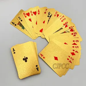 Cartas de póker doradas de plástico 100%, cartas de juego impermeables