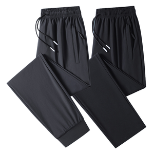 Pantalones Deportivos Negros para Hombre, Cintura Elástica con Cordón, Bolsillos Laterales, Secado Rápido, Casuales, para Correr, Tejido de Punto Medio, Otoño - Product Image 1