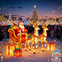 Handgefertigte Seiden-Weihnachtsmann-Schlitten-Rentier-Laterne Festliche Außendekoration Riesige LED-Beleuchtete Weihnachtsdekoration