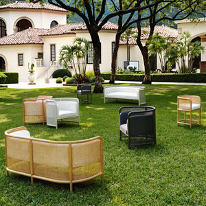 Ensemble de canapé lounge moderne minimaliste en rotin naturel et bois de frêne, écologique, durable, rembourré, pour appartement, hôtel, semi-extérieur - Product Image 2