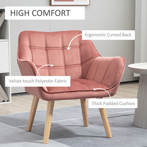 HOMCOM Fauteuil de style nordique en bois et effet velours rose pour salon ou bureau, 67x61. 5x71 cm - Product Image 4