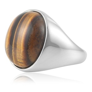 yunnique Men's <b>Titanium</b> Steel <b>Ring</b> With Tiger Eye Stone Bezel Setting Silver Color Geometric Design Fashion Jewelry Gift - Product Image 3