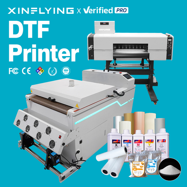 USA Warehouse 24" DTF Printer with 2 Pcs XP600/I3200 Heads Roll to Roll A1 DTF Printing Machine and Powder Shaker