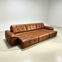 Canapé-lit moderne intelligent électrique rétractable en cuir PU noir, style italien de luxe léger, dossier haut, assise profonde, pour salon