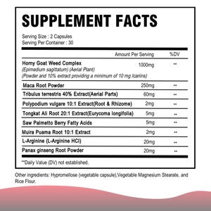 Capsules de Suppléments en Gros à Base de Horny Goat Weed avec Racine de Maca et Tongkat Ali, Sans Gluten, Approvisionnement Direct Usine - Product Image 5