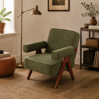 Fauteuil capitonné en bois massif de style américain rétro, nordique, Wabi-Sabi français, mobilier de luxe léger pour hôtel, club, maison, bar
