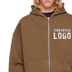 Sweat à capuche pour homme à fermeture éclair intégrale, décontracté, à épaules tombantes, personnalisable, faible MOQ, vente en gros, OEM, coton lourd, sweats à capuche zippés pour homme - Product Image 5