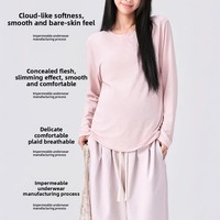 T-shirt de maternité en coton Youkesi rose, haut printemps/été, coupe ample, polyvalent, amincissant, style uni, col pull, tridimensionnel