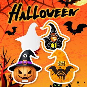 Evil Pumpkin Paper Pull Tab Halloween <b>Cards</b> Open to Win Prizes Screen Printing Custom Special Shapes 1 Window Design - Product Image 5