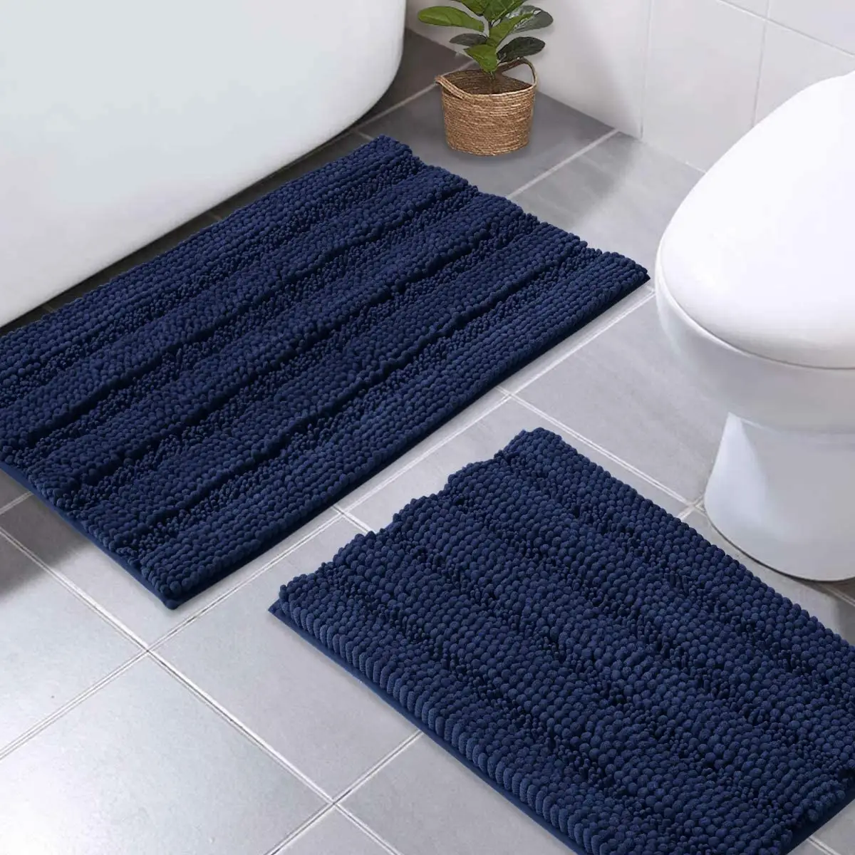 CF BCH03-2MB Set karpet kamar mandi, alas mandi Chenille Anti slip cepat kering 2 buah untuk kamar mandi, Toilet, bak mandi