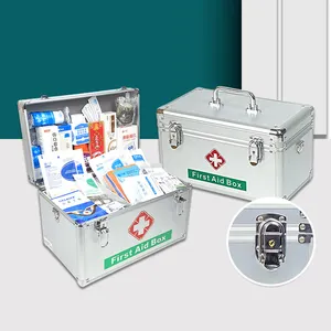 صندوق حفظ لعلبة الإسعافات الأولية متنقلة من طبقتين علبة إسعافات أولية متعددة الاستعمالات للمنزل مصنوعة من الألومنيوم صندوق أدوية بمقبض