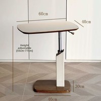 Table basse réglable en hauteur et rotative avec plateau en bois de noyer et structure en métal, design nordique, table d'appoint pour salon