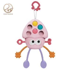 Wholesale early educational cartoon octopus teething squeeze toy baby activity musical silicone finger pull string toys